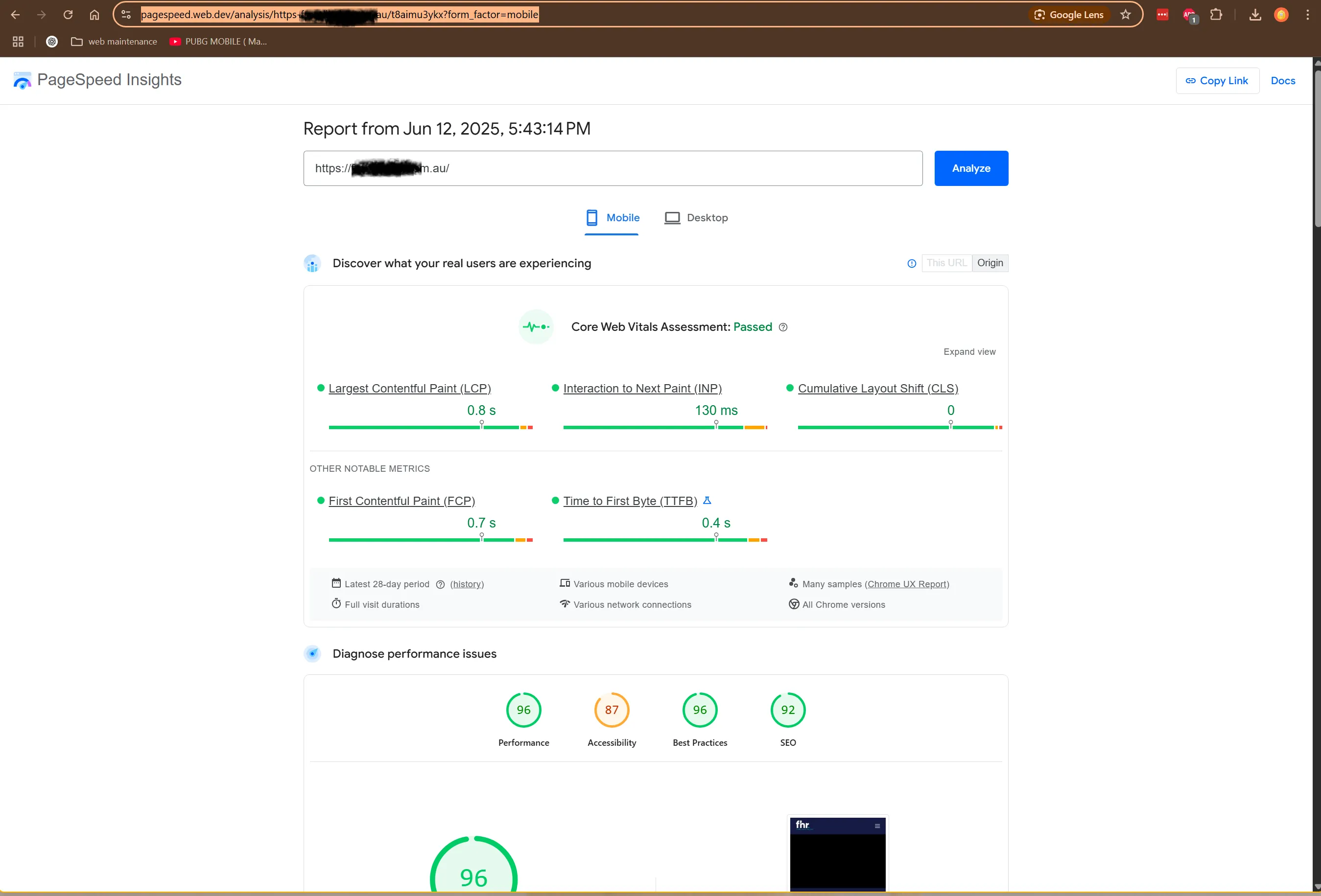 Google PageSpeed Desktop Audit - Perfect 100 Score Google PageSpeed Insights desktop audit screenshot showcasing a 100/100 performance score, zero CLS, and rapid LCP of 0.5s.